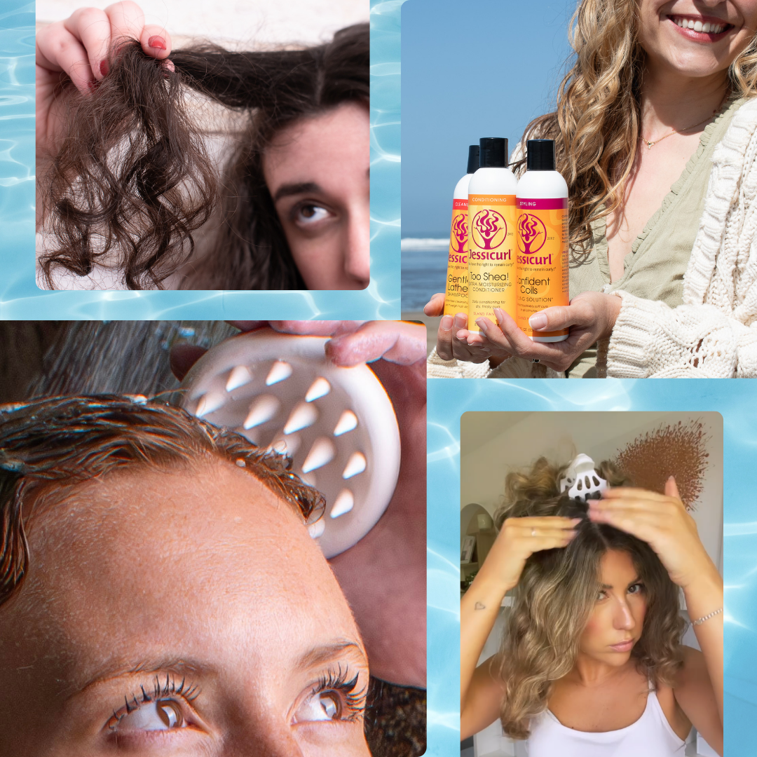 collage of summer themed photos from curlies using Jessicurl products
