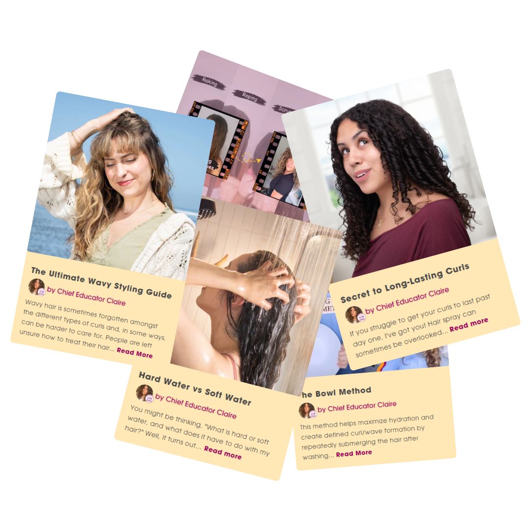 Collage of articles on Curly Tips webpage