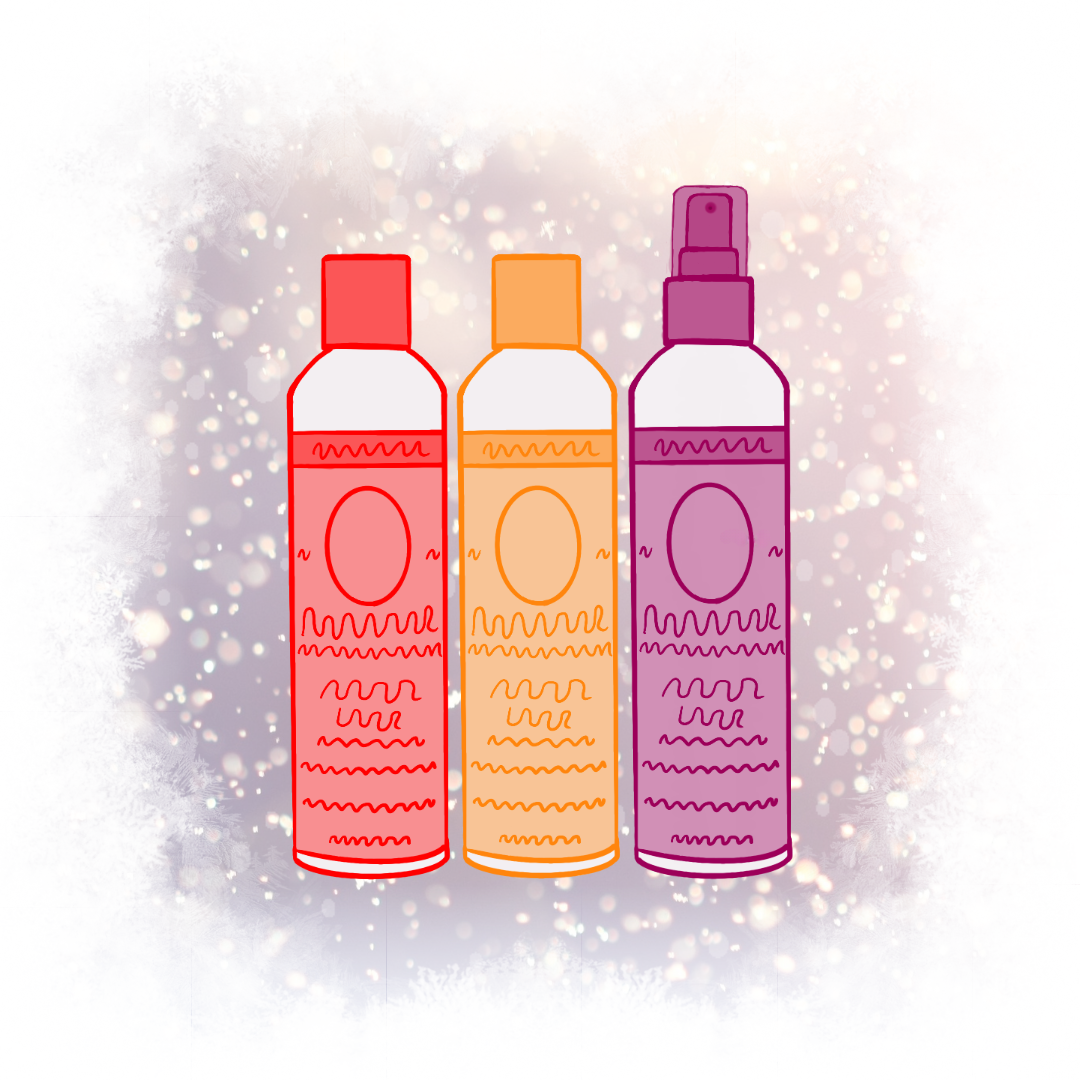 3 Jessicurl bottles drawn & colored to represent contents of 3-Step Starter Bundle: One 8 oz. cleanser, one 8 oz. conditioner, one 8 oz. styler.